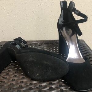 Black Faux Suede Block Heels